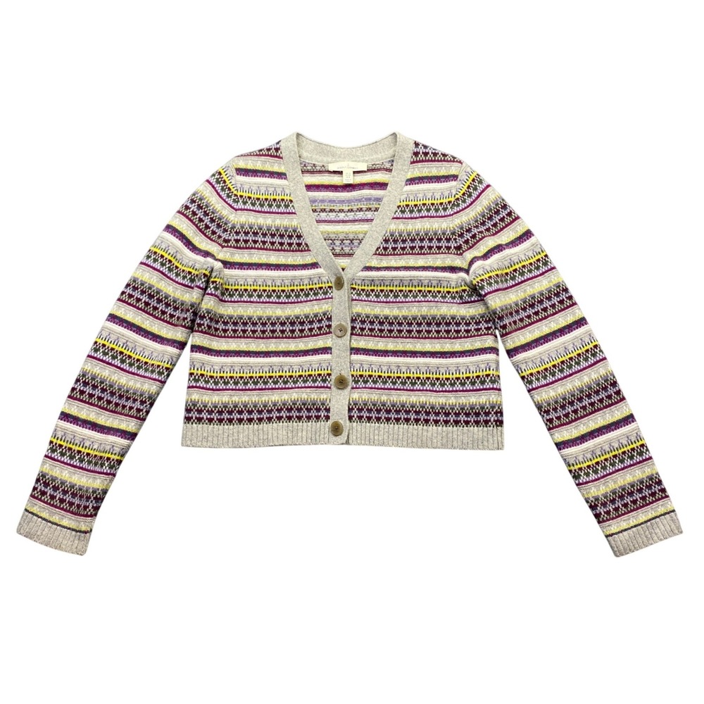 Seasalt Cornwall Lamoma Lane Cardigan WM32490 Gray Fair Isle Wool Blend US 8